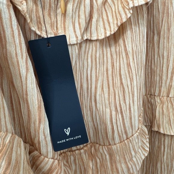 LULUS Dress Downright Darling Mustard Yellow Ruffled Striped Mini Sz L New - Picture 8 of 8